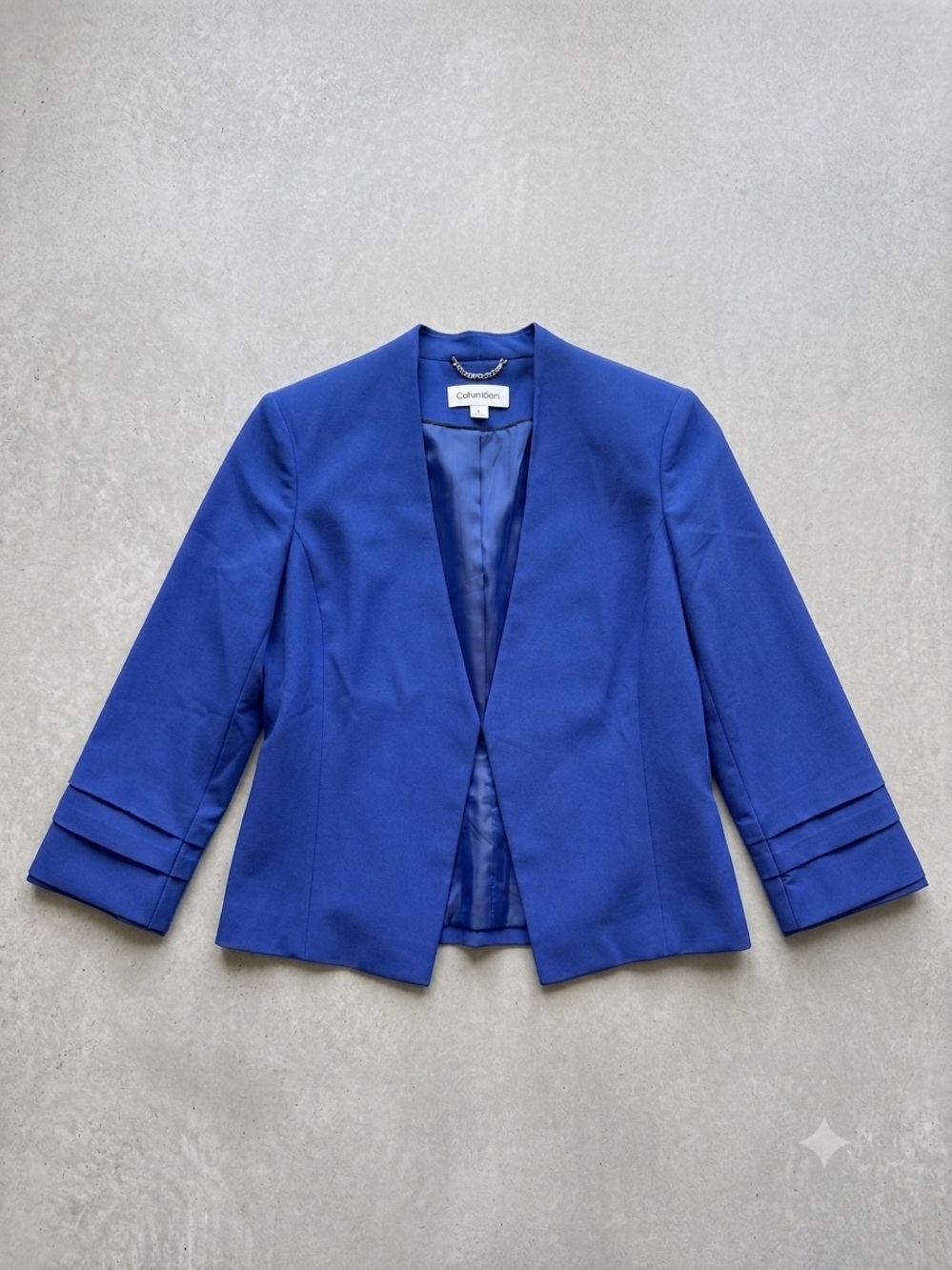 Calvin Klein Cobalt Blue Open Front Collarless Blazer Size 10